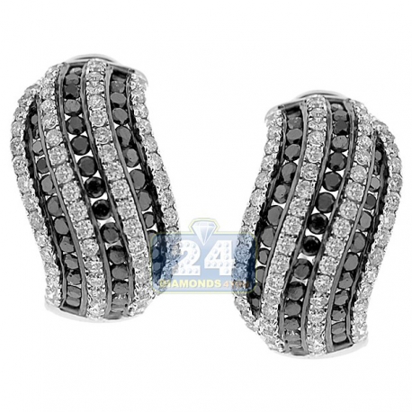 Womens Zebra Diamond Huggie Earrings 14K White Gold 3.87 Carat