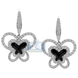 14K White Gold Ceramic 2.07 ct Diamond Butterfly Womens Earrings