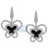 Womens Diamond Butterfly Drop Earrings 14K White Gold Ceramic