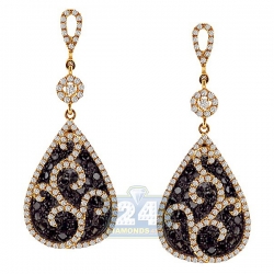 14K Yellow Gold 3.59 ct Black Diamond Womens Dangle Earrings