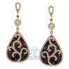 Womens Black Diamond Filigree Dangle Earrings 14K Yellow Gold