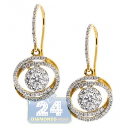 Womens Diamond Illusion Small Drop Earrings 14K Yellow Gold