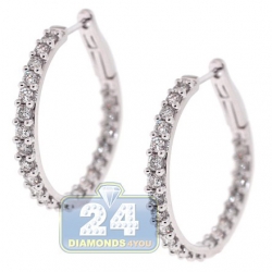 14K White Gold 2.04 ct Diamond Womens Round Hoop Earrings