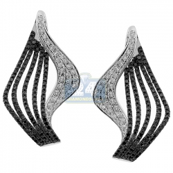 14K White Gold 1.94 ct Black Diamond Womens Waved Earrings