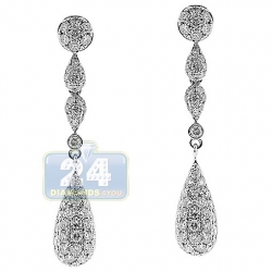 14K White Gold 1.69 ct Diamond Pave Womens Drop Earrings