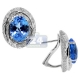 14K White Gold 12.25 ct Blue Topaz Diamond Huggie Earrings