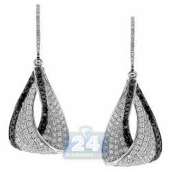 14K White Gold 2.04 ct Black Diamond Dangle Eternity Earrings
