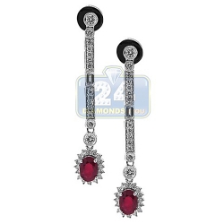18K White Gold 1.19 ct Ruby Diamond Womens Drop Earrings