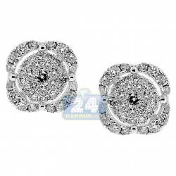 Womens Diamond Illusion Halo Stud Earrings 14K White Gold 1.97 ct