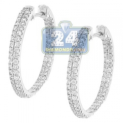 14K White Gold 2.12 ct Diamond Womens Round Hoop Earrings
