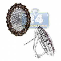 14K White Gold 1.70 ct Cognac Diamond Womens Huggie Earrings