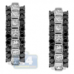 14K White Gold 2.12 ct Black Diamond Womens Huggie Earrings