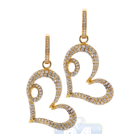 Womens Diamond Open Heart Drop Earrings 14K Yellow Gold 1.80 ct