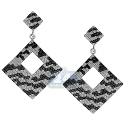 14K White Gold 2.16 ct Zebra Diamond Square Dangle Earrings