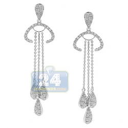 14K White Gold 1.49 ct Diamond Pave Drop Earrings 2 Inches