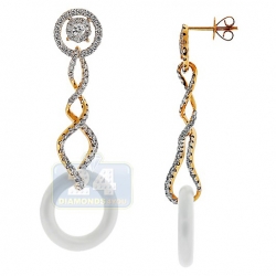 Womens Diamond Dangle Earrings 14K Yellow Gold Ceramic 2.03 ct
