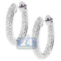 18K White Gold 1.46 ct Diamond Womens Oval Hoop Earrings