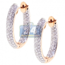 Womens Inside Out Diamond Oval Hoop Earrings 18K Rose Gold
