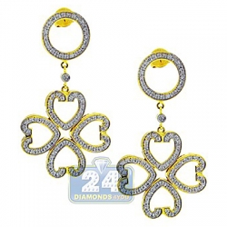 14K Yellow Gold 0.88 ct Diamond Hearts Womens Dangle Earrings