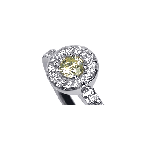 Womens Fancy Yellow Diamond Halo Ring 18K White Gold 0.40 ct