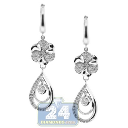 14K White Gold 1.16 ct Diamond Womens Floral Drop Earrings