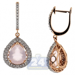 14K Rose Gold 7.11 ct Quartz Diamond Womens Halo Drop Earrings