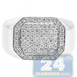 14K White Gold 0.71 ct Diamond Mens Rectangle Signet Ring