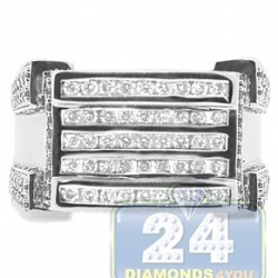 14K White Gold 1.76 ct 5 Rows Diamond Mens Signet Ring