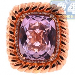 14K Rose Gold 6.95 ct Amethyst Diamond Halo Cocktail Ring