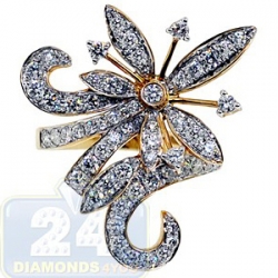 14K Yellow Gold 2.20 ct Diamond Womens Flower Cocktail Ring