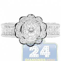 14K White Gold 1.32 ct Diamond Cluster Womens Flower Engagement Ring