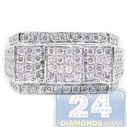 14K White Gold 1.10 ct Diamond Mens Rectangle Signet Ring