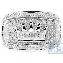 10K White Gold Mens 1.28 ct Diamond Crown Symbol Ring