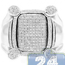 14K White Gold 0.88 ct Round Cut Diamond Mens Ring