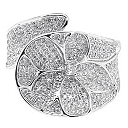 14K White Gold 1.14 ct Diamond Womens Flower Leaf Band Ring