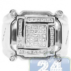 14K White Gold 0.67 ct Princess Round Cut Diamond Mens Ring