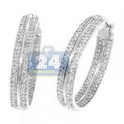 14K White Gold 1.10 ct Diamond Womens Double Hoop Earrings