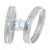 Womens Diamond Double Round Hoop Earrings 14K White Gold 1.10 ct