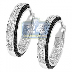 14K White Gold 1.20 ct Iced Out Diamond Round Hoop Earrings