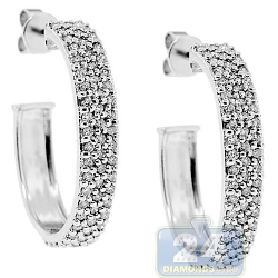 14K White Gold 1.14 ct Diamond Womens J Hoop Earrings 1 Inch