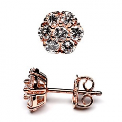 14K Rose Gold 1.50 ct Diamond Cluster Womens Stud Earrings