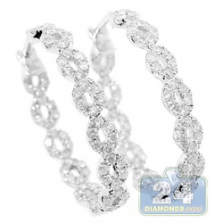 Womens Diamond Fancy Oval Hoop Earrings 14K White Gold 1.60 ct