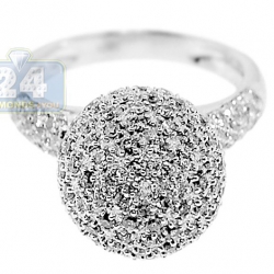 14K White Gold 1.69 ct Diamond Cluster Womens Round Ball Ring