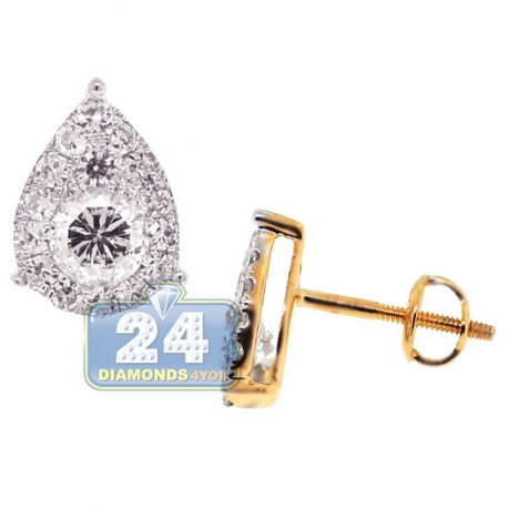 Womens Diamond Pear Shape Stud Earrings 14K Yellow Gold 1.06 ct