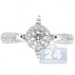 14K White Gold Fancy Prongs 0.85 ct Diamond Engagement Ring