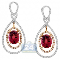 14K Two Tone Gold 6.50 ct Pink Tourmaline Diamond Dangle Earrings