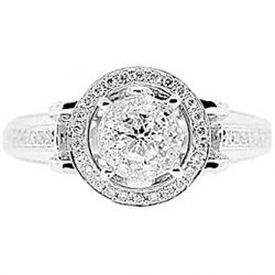 14K White Gold 1.35 ct Diamond Cluster Antique Engagement Ring