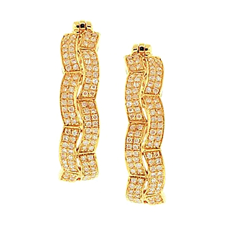 Womens Diamond Fancy Round Hoop Earrings 14K Yellow Gold 1.10 ct
