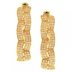 14K Yellow Gold 1.10 ct Diamond Womens Fancy Hoop Earrings