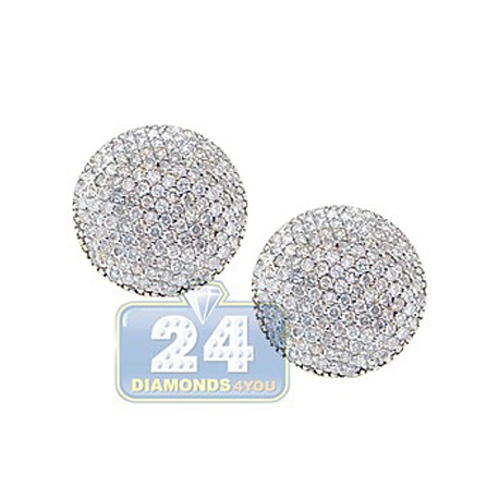 Womens Diamond Pave Round Stud Earrings 14K Yellow Gold 1.70 ct